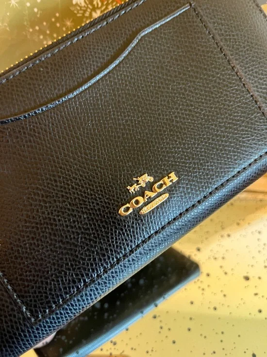 EUC Coach Black Saffiano Leather Zip Wallet with Gold Logo - Picture 2 of 8